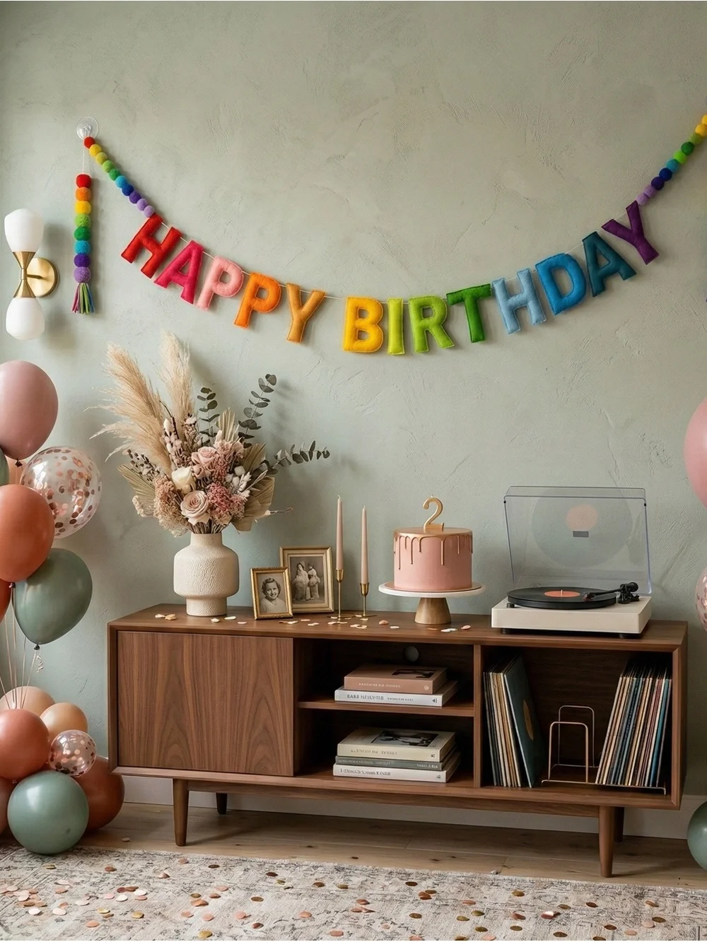 NWT Colorful Felt Happy Birthday Banner & Rainbow Garland Party Decor